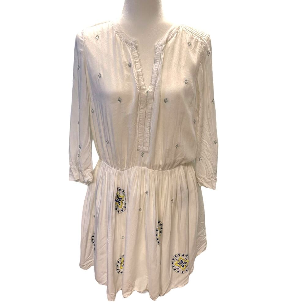 Boden White Dress Embroidered Medallions 3/4 Sleeves Size 10 - Picture 2 of 11